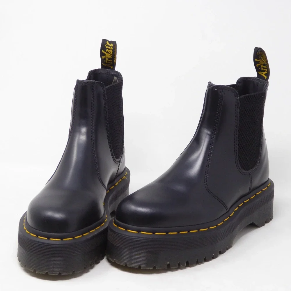 Dr. Martens Womens Chelsea Boot Black Polished Smooth Platform 2976 Quad 6